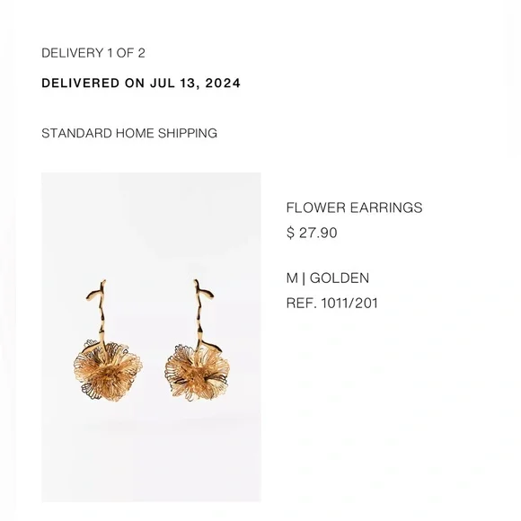 NWT ZARA GOLD FLOWER DROP EARRINGS - Picture 2 of 4